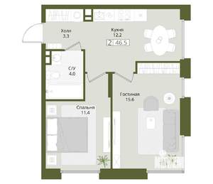 2-к квартира, вторичка, 47м2, 1/8 этаж