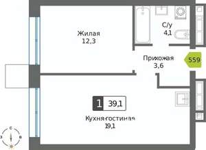 1-к квартира, вторичка, 39м2, 15/32 этаж