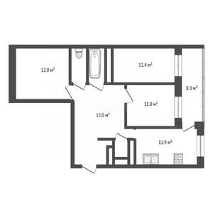 3-к квартира, вторичка, 77м2, 15/25 этаж