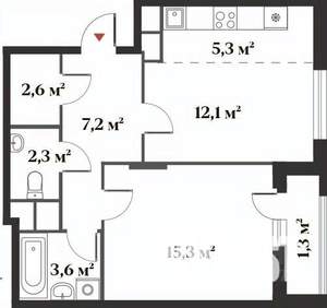 2-к квартира, вторичка, 50м2, 5/6 этаж