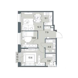 3-к квартира, вторичка, 57м2, 4/6 этаж