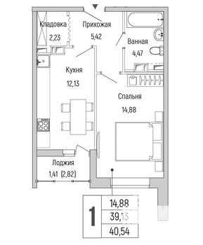 1-к квартира, вторичка, 41м2, 4/9 этаж
