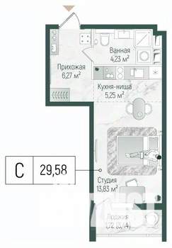 Студия квартира, вторичка, 31м2, 8/10 этаж