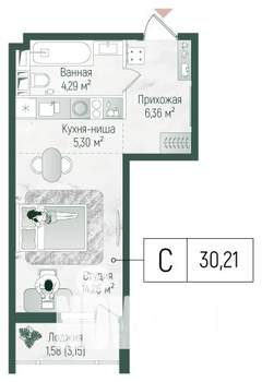 Студия квартира, вторичка, 32м2, 9/10 этаж