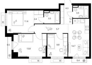 3-к квартира, вторичка, 69м2, 5/9 этаж