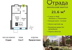 Студия квартира, вторичка, 22м2, 5/9 этаж