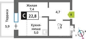 Студия квартира, вторичка, 23м2, 1/9 этаж