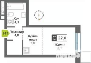 Студия квартира, вторичка, 22м2, 19/32 этаж