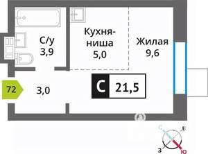 Студия квартира, вторичка, 22м2, 4/9 этаж