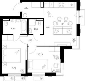 2-к квартира, вторичка, 54м2, 5/9 этаж