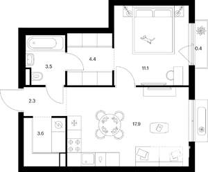 1-к квартира, вторичка, 43м2, 5/9 этаж