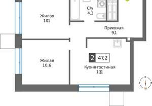 2-к квартира, вторичка, 47м2, 25/31 этаж