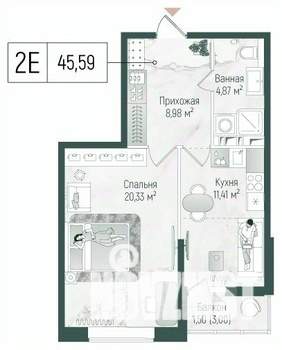 1-к квартира, вторичка, 47м2, 8/10 этаж