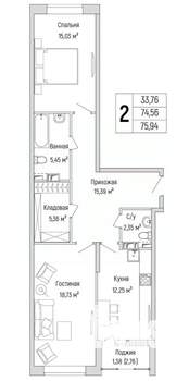 2-к квартира, вторичка, 76м2, 3/9 этаж