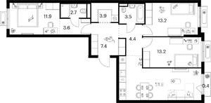 3-к квартира, вторичка, 86м2, 4/9 этаж