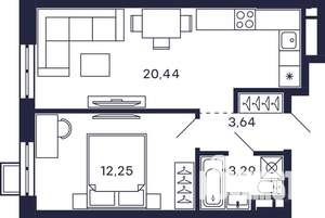 1-к квартира, строящийся дом, 40м2, 14/28 этаж