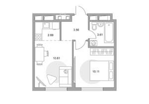 2-к квартира, строящийся дом, 31м2, 14/14 этаж