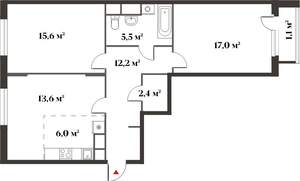 3-к квартира, вторичка, 73м2, 5/6 этаж