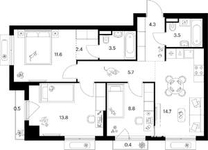 3-к квартира, вторичка, 69м2, 3/9 этаж