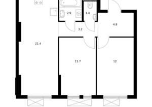 2-к квартира, вторичка, 57м2, 7/9 этаж