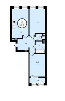 2-к квартира, вторичка, 60м2, 2/7 этаж
