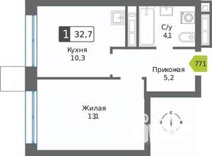 1-к квартира, вторичка, 33м2, 29/32 этаж