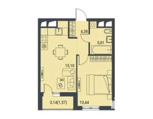 1-к квартира, вторичка, 40м2, 4/15 этаж
