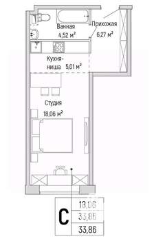 Студия квартира, вторичка, 34м2, 2/9 этаж