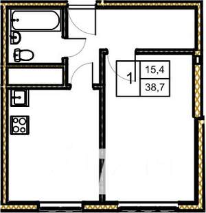 1-к квартира, вторичка, 39м2, 5/5 этаж