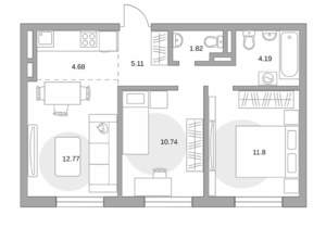 3-к квартира, строящийся дом, 51м2, 5/6 этаж