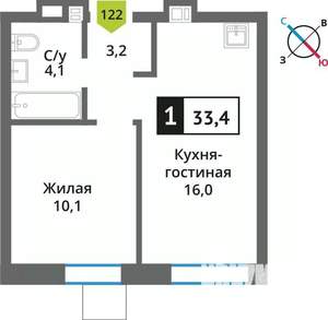 1-к квартира, вторичка, 33м2, 9/9 этаж