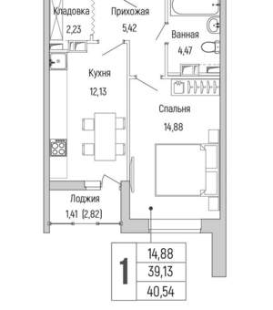 1-к квартира, вторичка, 41м2, 4/9 этаж