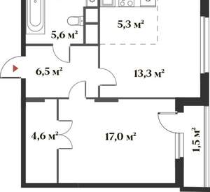 2-к квартира, вторичка, 55м2, 6/6 этаж