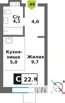 Студия квартира, вторичка, 23м2, 2/9 этаж