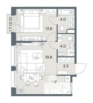 2-к квартира, вторичка, 50м2, 6/6 этаж