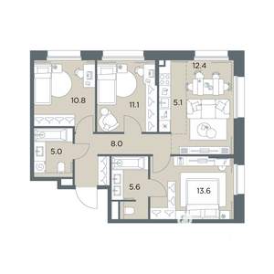 4-к квартира, вторичка, 72м2, 5/6 этаж