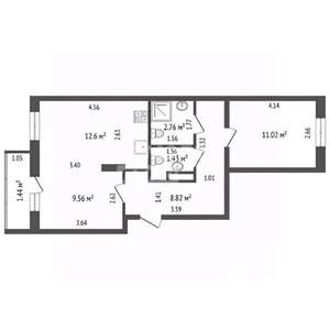 2-к квартира, вторичка, 47м2, 3/8 этаж