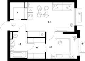 1-к квартира, вторичка, 39м2, 8/9 этаж
