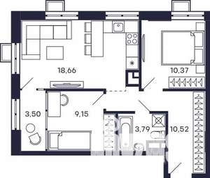 2-к квартира, вторичка, 56м2, 14/28 этаж