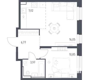 1-к квартира, вторичка, 45м2, 8/24 этаж
