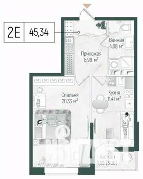1-к квартира, вторичка, 47м2, 8/10 этаж