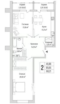 2-к квартира, вторичка, 90м2, 2/9 этаж