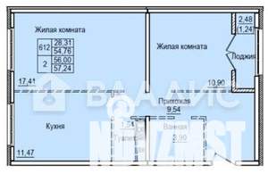 2-к квартира, вторичка, 55м2, 7/8 этаж