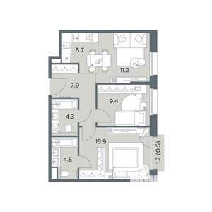 3-к квартира, вторичка, 59м2, 3/6 этаж