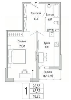 1-к квартира, вторичка, 47м2, 6/9 этаж