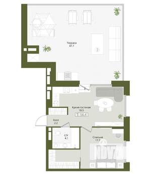 1-к квартира, вторичка, 56м2, 6/8 этаж