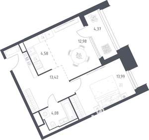 1-к квартира, строящийся дом, 53м2, 24/30 этаж