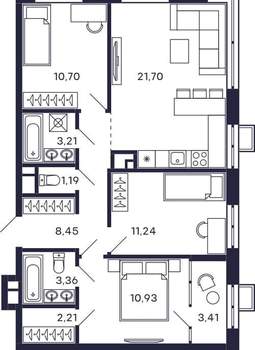 3-к квартира, строящийся дом, 76м2, 20/28 этаж