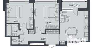 2-к квартира, сданный дом, 57м2, 9/13 этаж