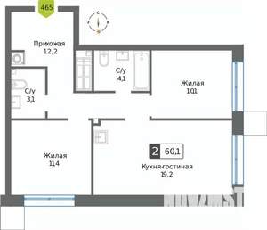 2-к квартира, вторичка, 60м2, 9/32 этаж